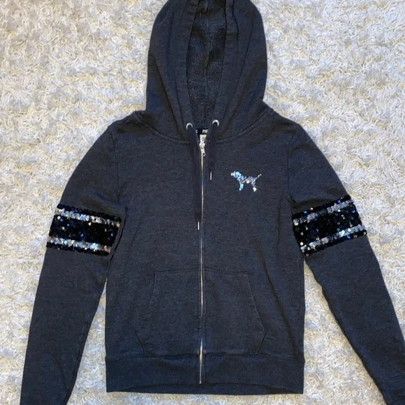 Victoria’s Secret PINK Gray Sequin Bling Hoodie. - Picture 7 of 10